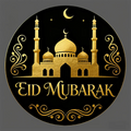 Eid Mubarak Round Stickers Black & Gold Crescent Ornate Decorative Decals, Ideal for Eid Gift Bags, Boxes and Envelopes