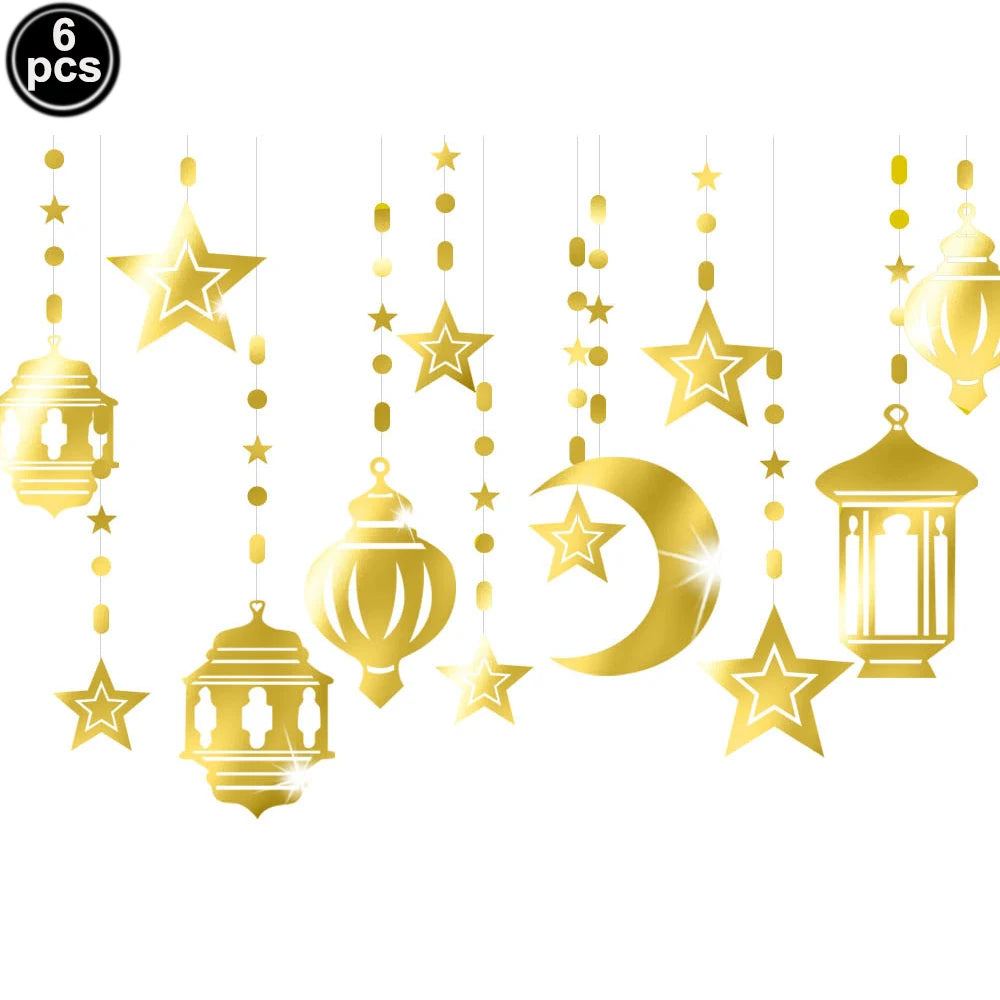 Gold Star Crescent Moon Lantern Ramadan Garland EID Decoration Happy Ramadan Mubarak Party Decor  Islamic Nights Party Supplies