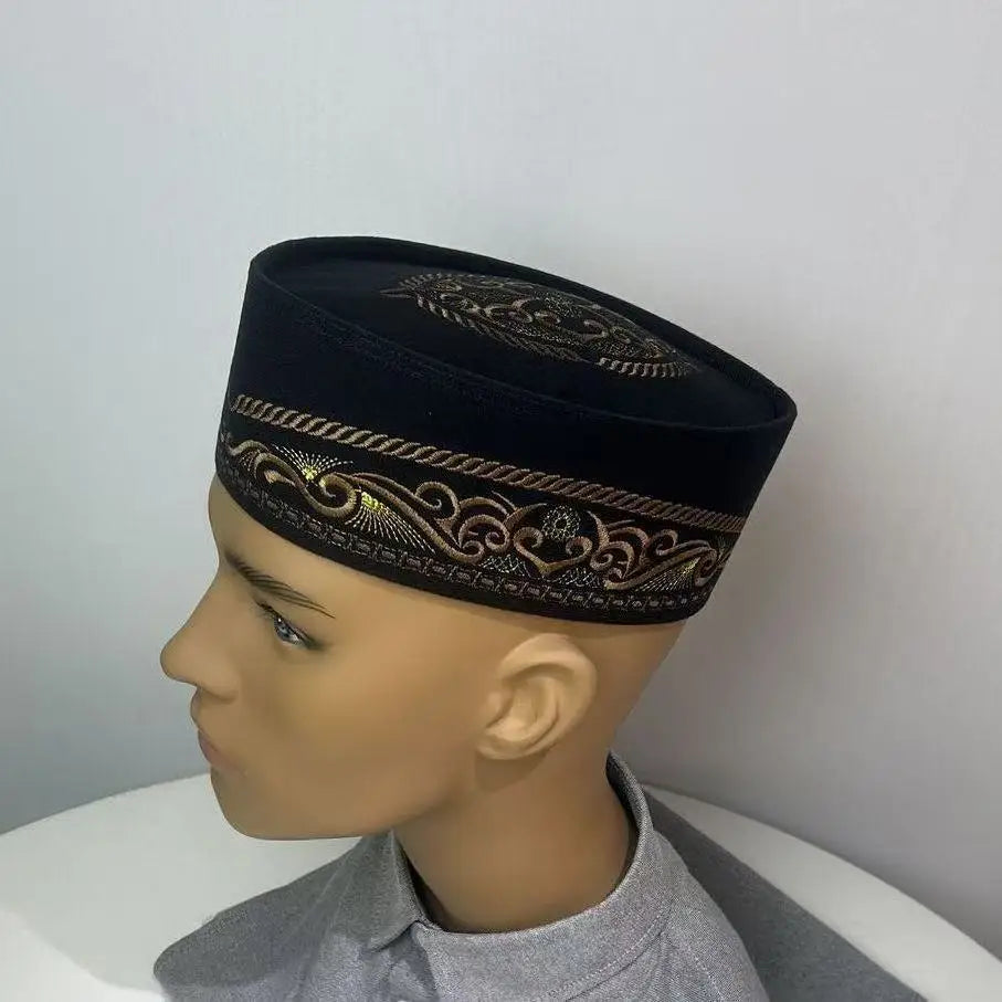 Muslim Caps For Men Clothing Tax Products Turkey Free Shipping Prayer Malaysian Boat Hat Kippa Islamic Kufi Topi Black 03625
