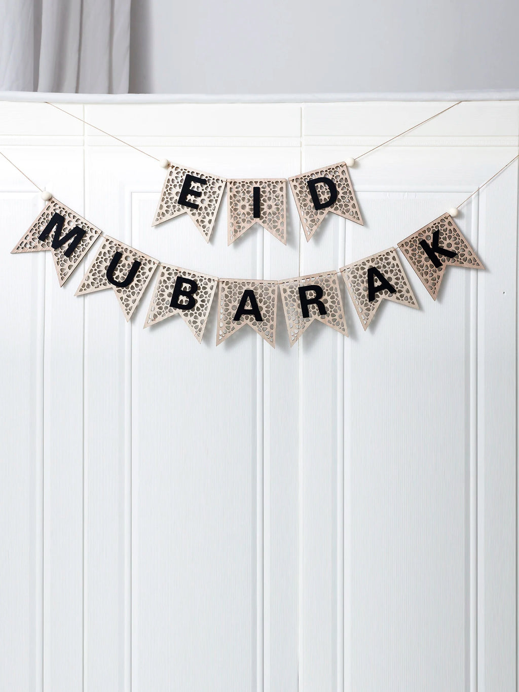 1Pc Wooden Ramadan Muslim Decor Banner Pull Flag Ramadan Kareem Hanging Ornaments Wooden Ornaments Eid Mubarak Happy Gift