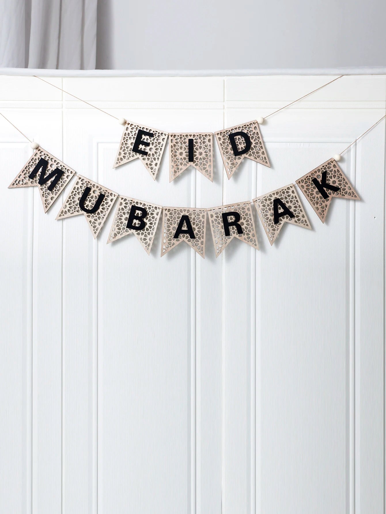 1Pc Wooden Ramadan Muslim Decor Banner Pull Flag Ramadan Kareem Hanging Ornaments Wooden Ornaments Eid Mubarak Happy Gift