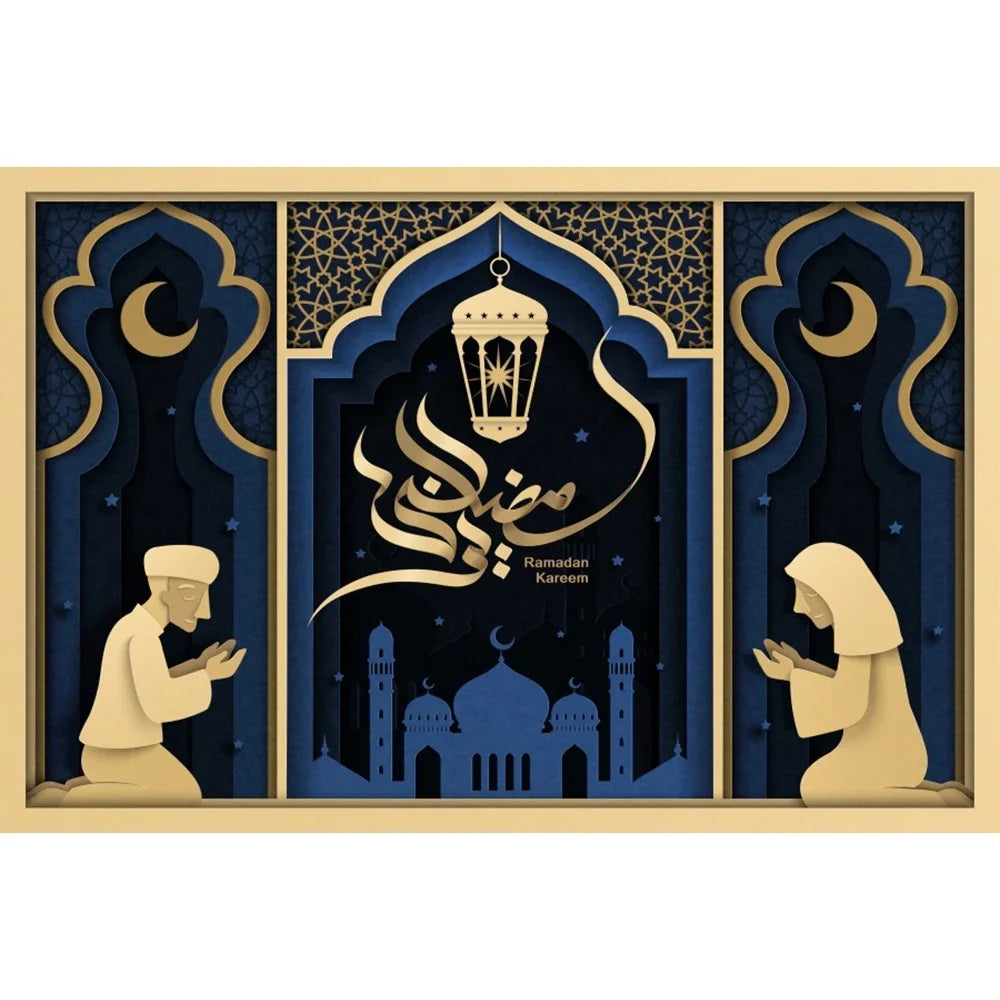 Eid Mubarak Backdrop Ramadan Kareem Islam Mosque Muslim Moon Lantern Eid Al-fitr Family Party Decor Banner Photo Background