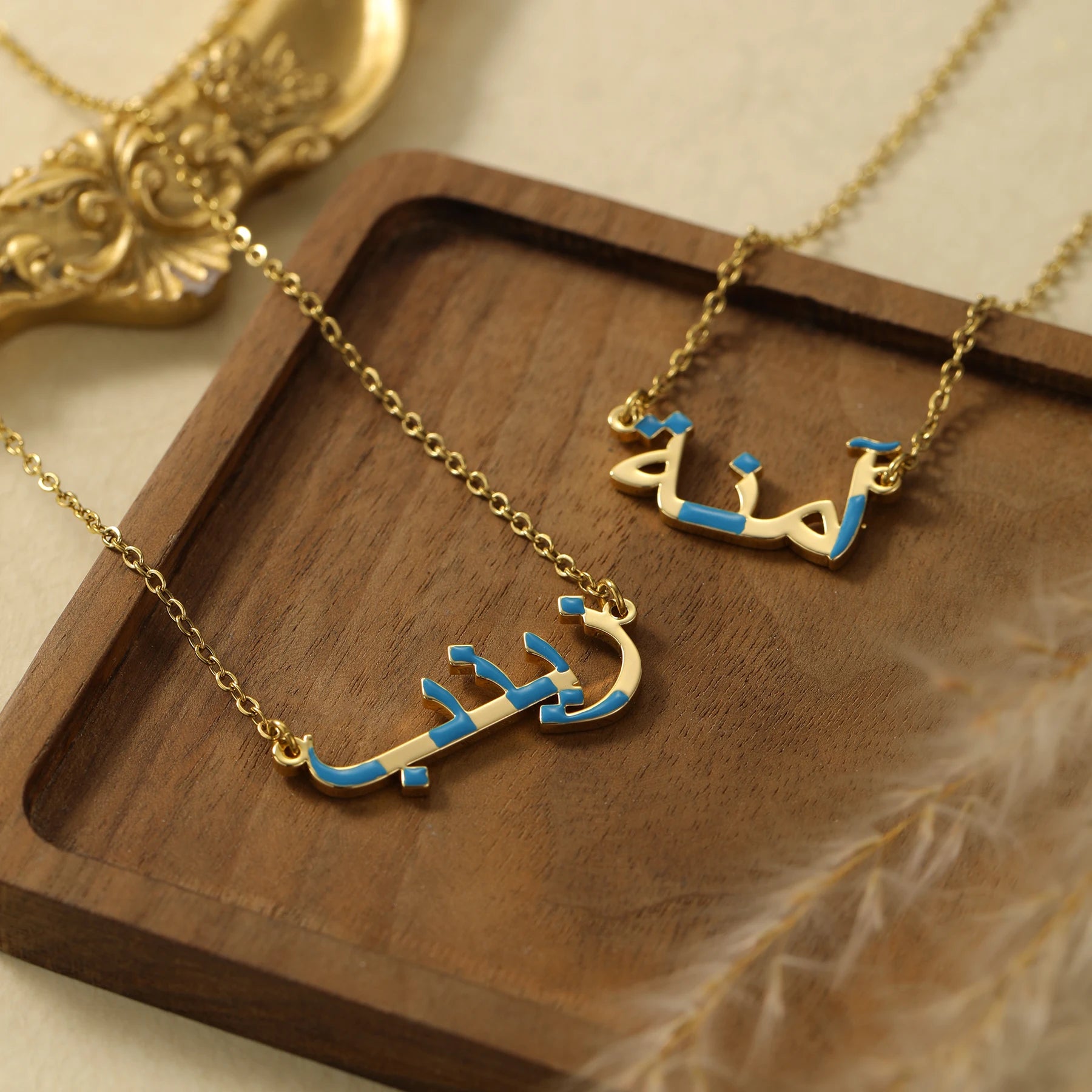 Handmade Enamel Pendant Personalized Arabic Enamel Name Necklace Custom Luxury Jewelry Muslim Necklace Eid Gift for Daughter