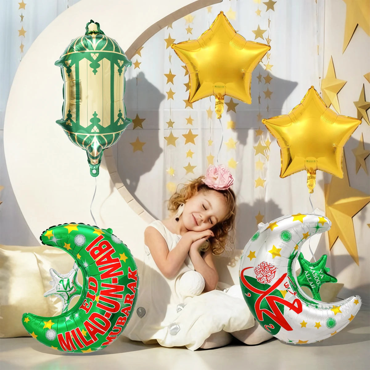 5-piece Ramadan Moon and Star Balloon Set, Ramadan Party Decorations, Ramadan Mubarak, Eid Mubarak Decorations