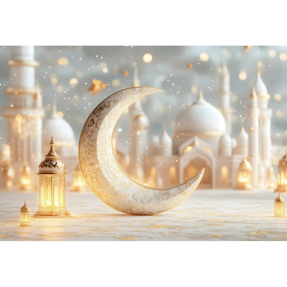 Eid Mubarak Backdrop Islamic Mosque Ramadan Aladdin Moroccan Golden Moon Lantern 2026Muslim Kareem Al Fitr Festival Photo Banner