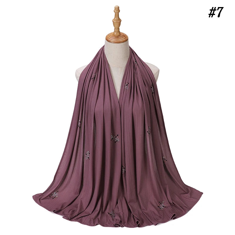 Ribbed Jersey Hijab Soft Breathable Stretch Scarf Shiny Sequins Muslim Shawls Wraps Islamic Headscarf Foulard