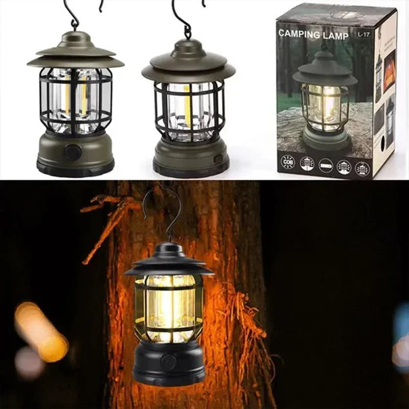 2Pack Camping Lantern USB Rechargeable Battery Powered Retro Camping Light Waterproof Hanging LED Tent Lamp for Hiking Fishing