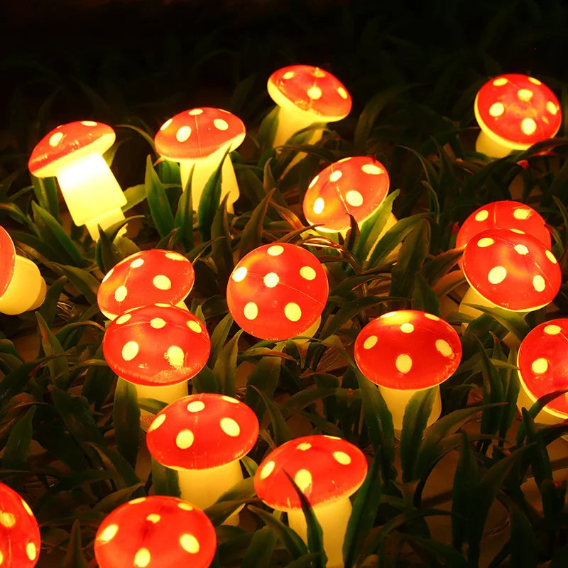 2025 Holiday Mushroom Led String Lights Indoor Room Decoration Battery Navidad Lights Party USB Warm Light Lovely 411