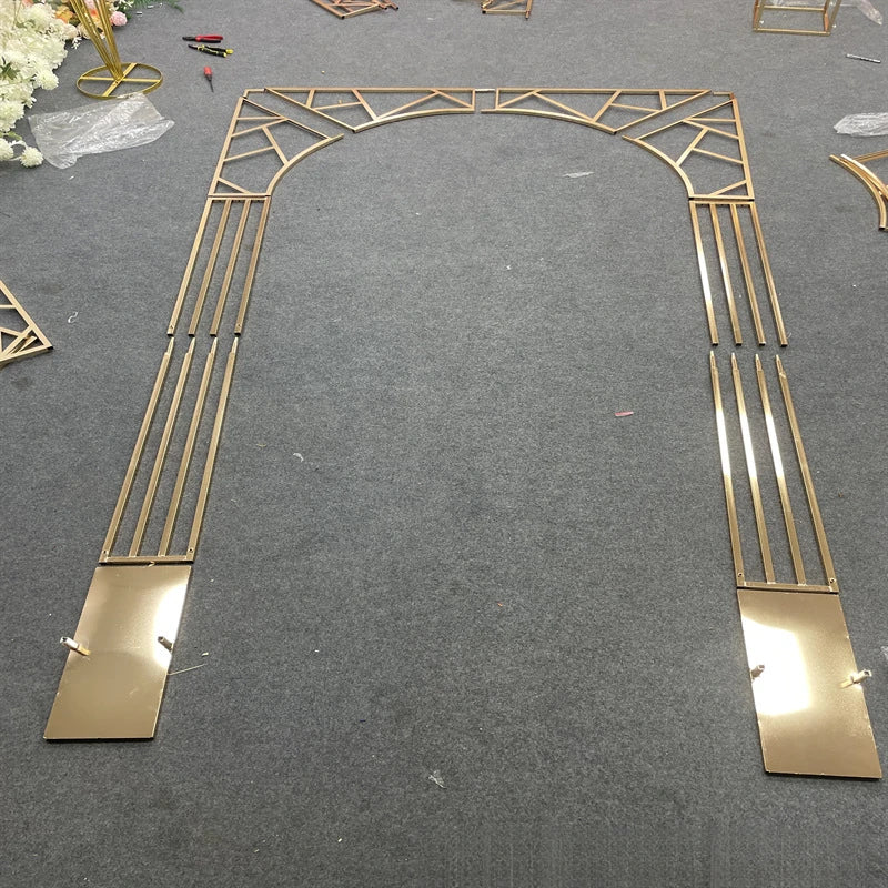1pcs f30 83in Golden Stainless Steel Crescent Half Moon Wedding Arch Party Stage Backdrop Flower Stand Ballon Arch hh332