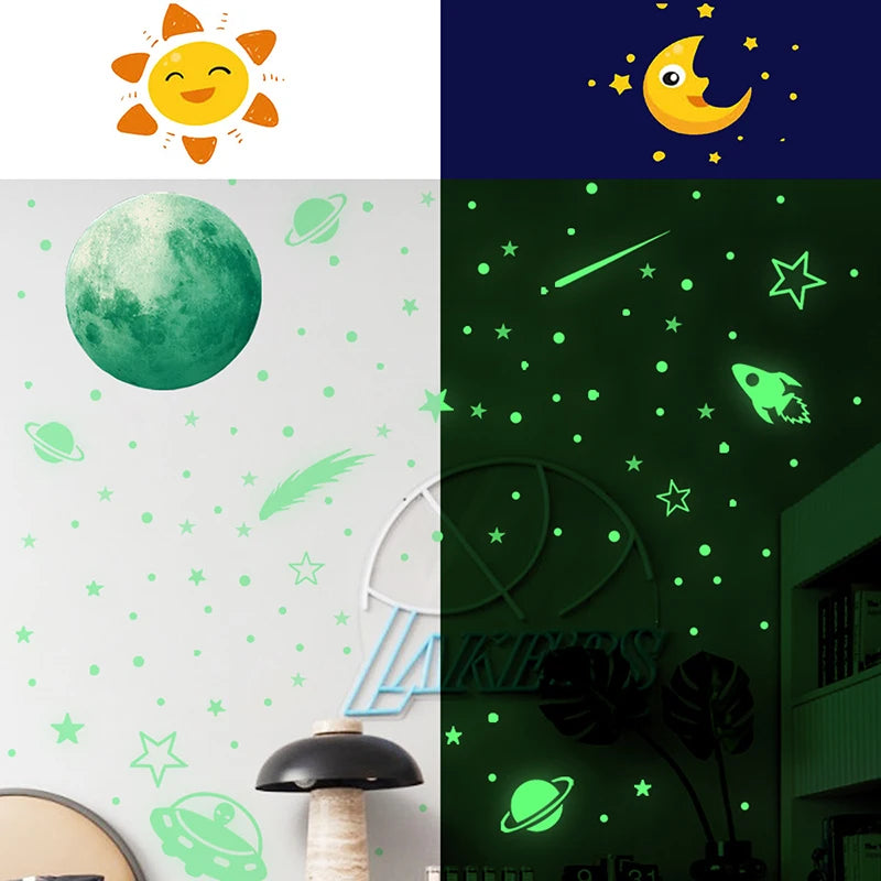 Luminous Moon Stars Astronaut Ceiling Wall Stickers The Dark Glowing Stars Planet Spaceship Bedroom Home DIY Decoration