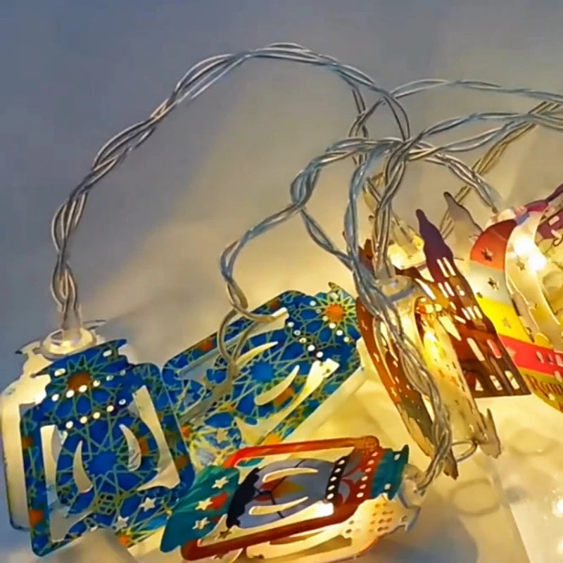 Ramadan Star Moon Castle LED String Lights Eid Mubarak Decoration 2026 for Muslim Islam Party Eid al-Fitr Wall Pendant String