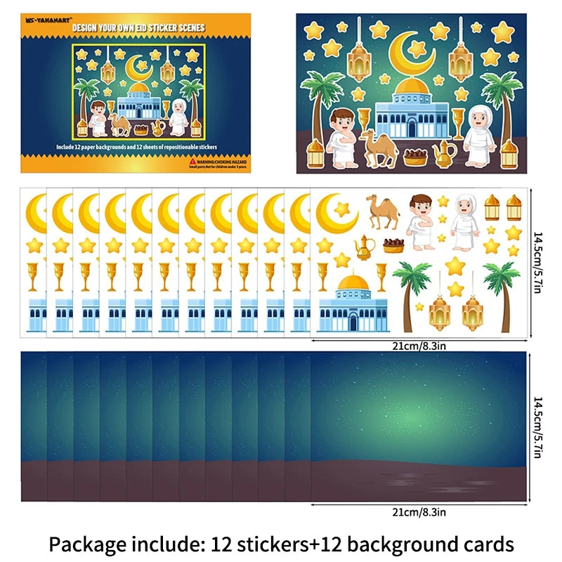 Cartoon DIY Moon Stickers Party Gift Label Stickers Set for Middle East Ramadan Eid Al-Fitr Festival Party DIY Scene Decoration