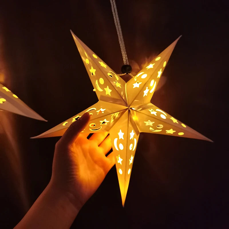 30-60cm Hollow Star Lights Eid Mubarak LED Star Lantern Pendants Ramadan Wedding Decoration Islamic Muslim Party Home Decor Gift