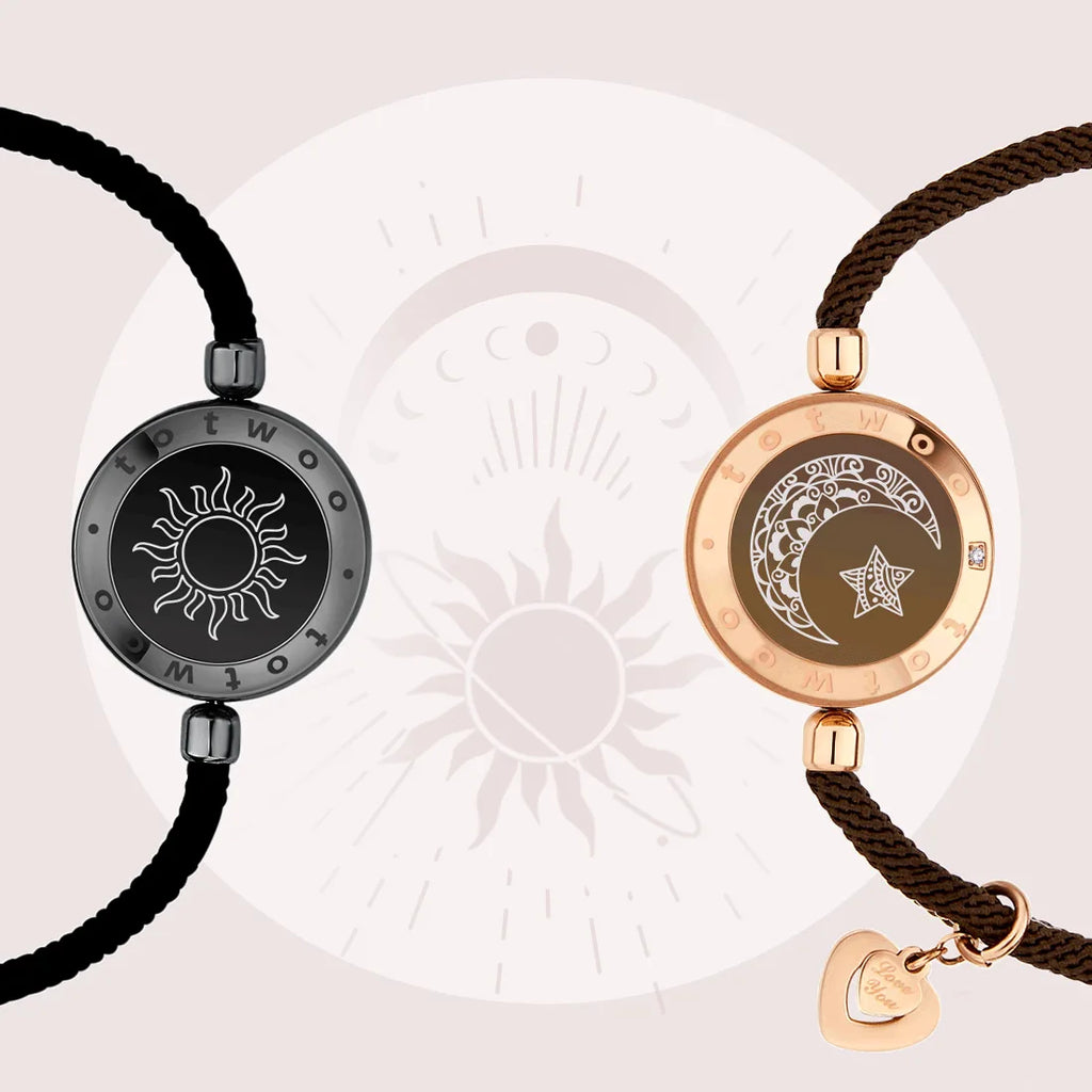 totwoo Long Distance touch Light up&Vibrate Bracelets for Couples, Long Distance Relationship Gifts Smart Sun&Moon Love Bracelet