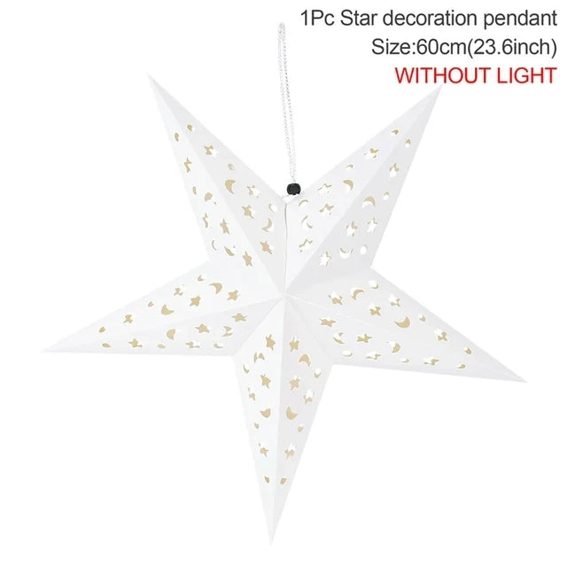 30-60cm Hollow Star Lights Eid Mubarak LED Star Lantern Pendants Ramadan Wedding Decoration Islamic Muslim Party Home Decor Gift