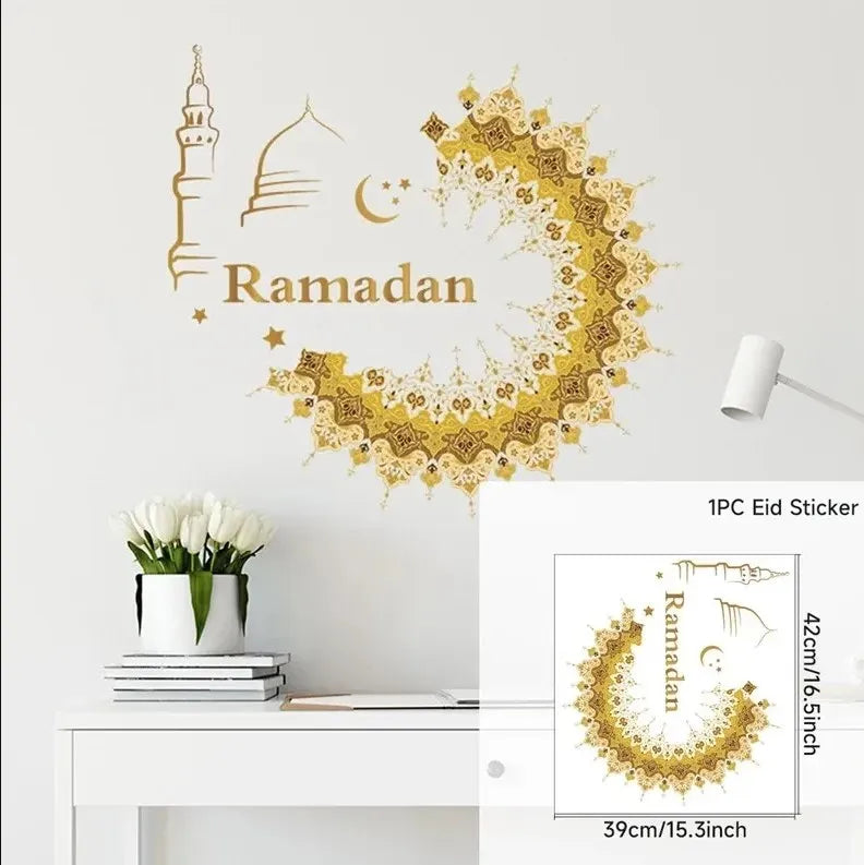 Eid Mubarak Window Stickers Kareem Ramadan Decoration 2025 For Home Islamic Muslim Party Decor Mubarak Ramadan Wall Sticker Gift