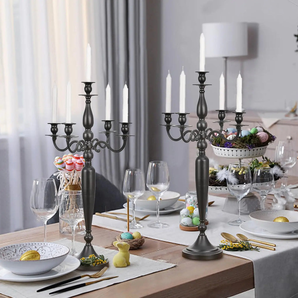 5 Arms Black Candelabra for Birthday Candle Holder for Table Centerpiece Wedding 28.54 inch Tall Candlestick Holders for Party