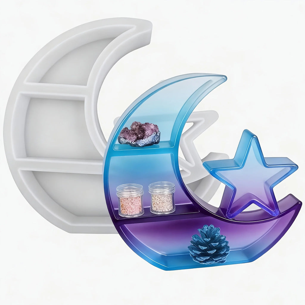 1pc- Moon Star Stand resin mold, New Moon display stand tray silicone mold, DIY jewelry stand storage rack home decoration