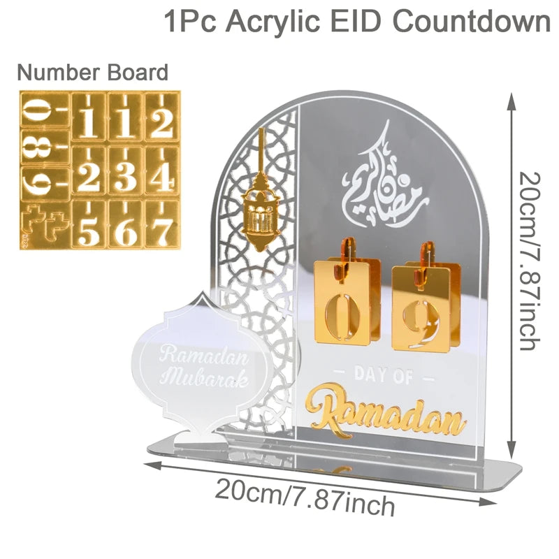 Acrylic Ramadan Countdown Calendar Ornaments Gifts Eid Mubarak Ramadan Decor For Home 2025 Kareem Islam Muslim Party Supplies