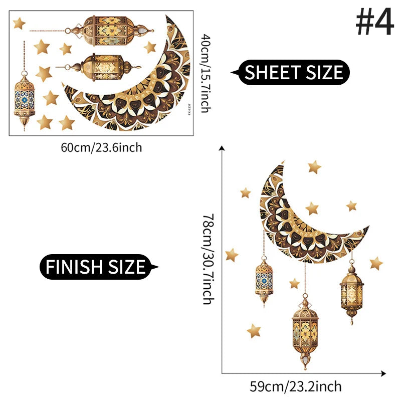 Ramadan Wall Stickers Ramadan Decorations 2026 Window Decals Vintage PVC Wall Decor Decal For Home Holiday Parties