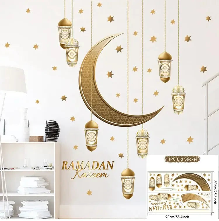 Eid Mubarak Window Sticker 2025 Kareem Ramadan Decor for Home Ramadan Mubarak Wall Sticker Islamic Muslim Wall Decals Decor