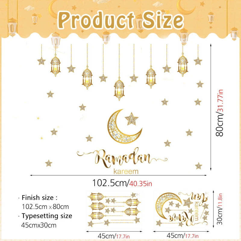 2025 Ramadan Mubarak Window Sticker EID Mubarak Moon Star Wall Stickers for Home Decoration Islamic Muslim Party Supplies Gifts