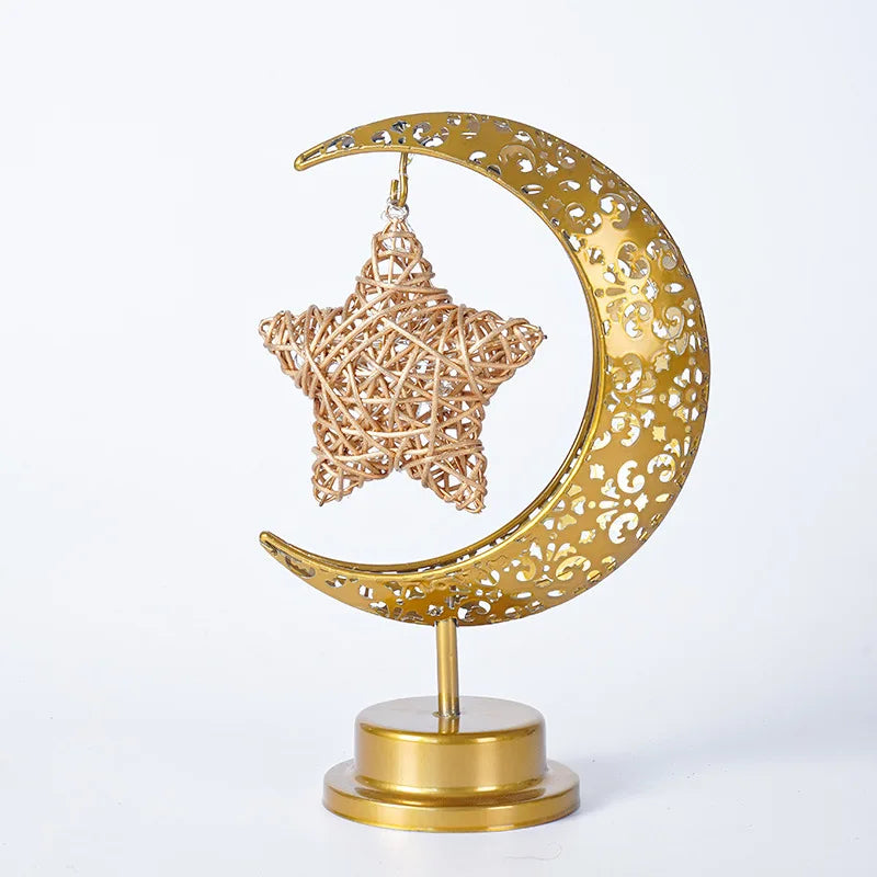 LED Iron Ramadan Moon Star Lights,Islamic Muslim Festival,Decorative Table Lamp for Home Bedroom,Ramadan Kareem Decoration
