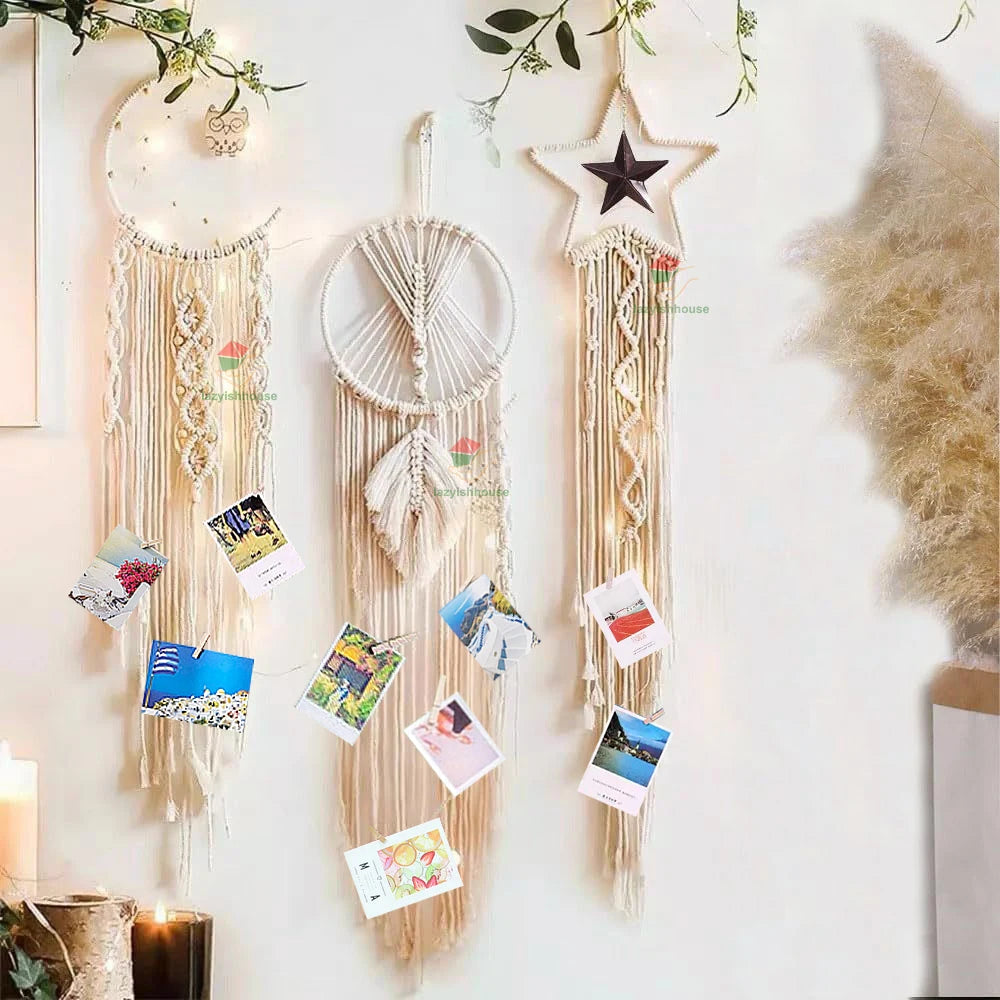 Macrame Dream Catcher with light Nordic Wall Tapestry Ramadan Decoration Home Eid Room Decoration Bohemian Children's Nursery