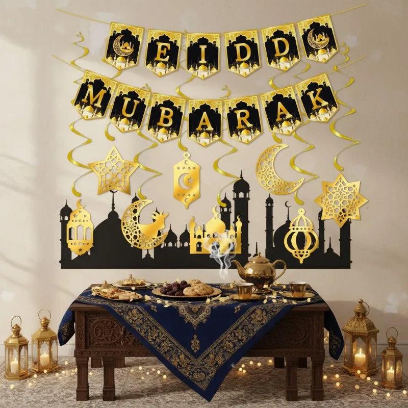 Vibrant Eid Party Decorations Ramadan Flags Banners Moon Star Hanging Decor for Creating A Festive Atmosphere in Home Yard
