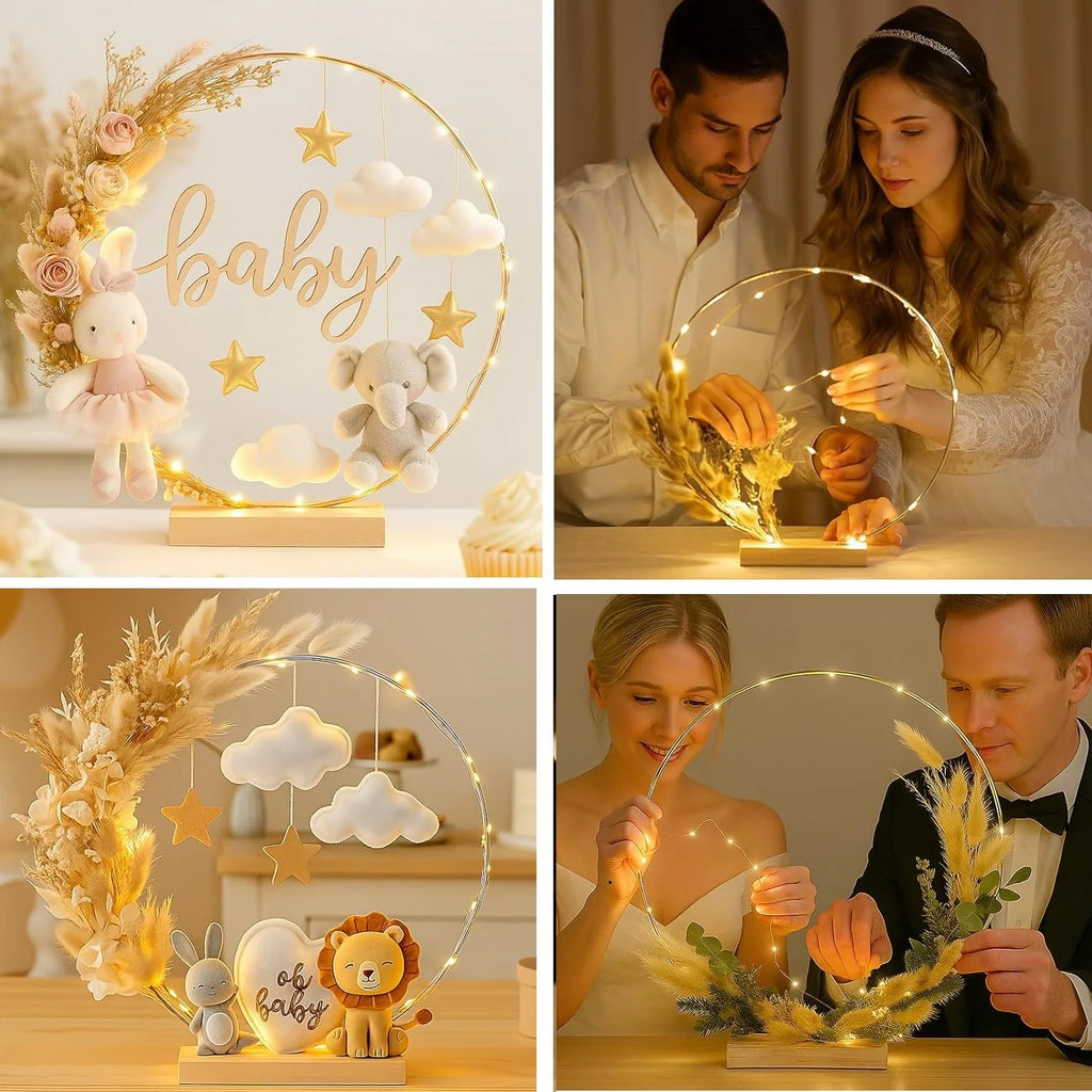 1/5/10PCS DIY Christmas Wreath with LED Lights Stand Party Metal Floral Hoop Centerpiece Table Decor Wedding Dream Catcher Rings