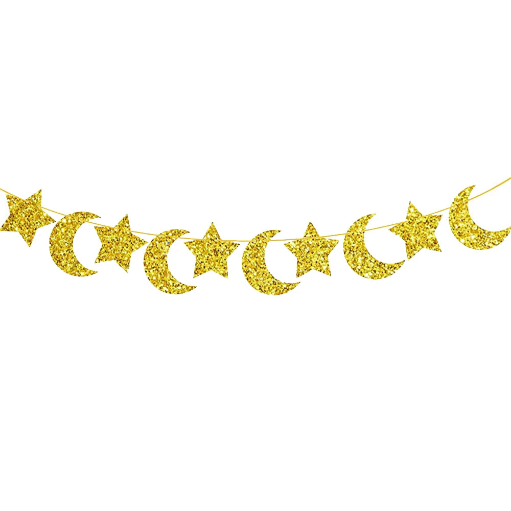 Eid Mubarak Banners Ramadan Mubarak Kareem Decorations Hanging Swirls Streamer Moon Star Party Decor lslam Muslim Party Supplies