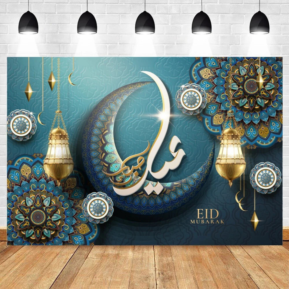 Eid Mubarak Backdrop for Photography EID Al Adha Muslim Ramadan Kareem Moon Lantern Islamic Eid al-Fitr Photo Background Props