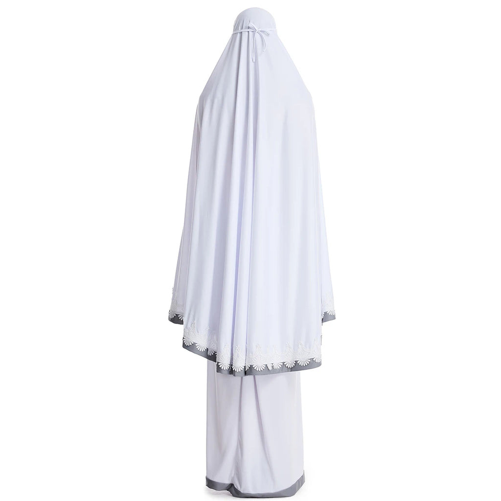 Muslim Women Burqa Dress Lace Two-piece Suit Ethnic Lady Hijab Abaya Suit Ramadan Eid Prayer Garment