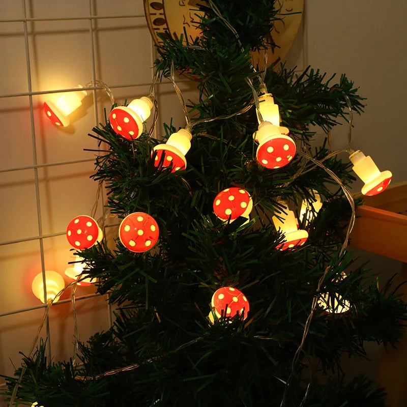 2025 Holiday Mushroom Led String Lights Indoor Room Decoration Battery Navidad Lights Party USB Warm Light Lovely 411