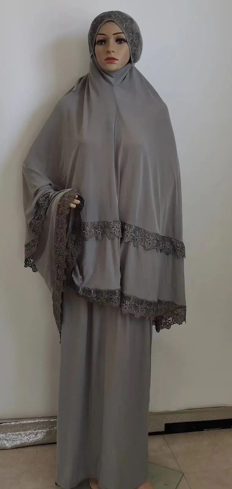 Arab National Style Ramadan Women 2PCS Lace Hijab & Abaya Set