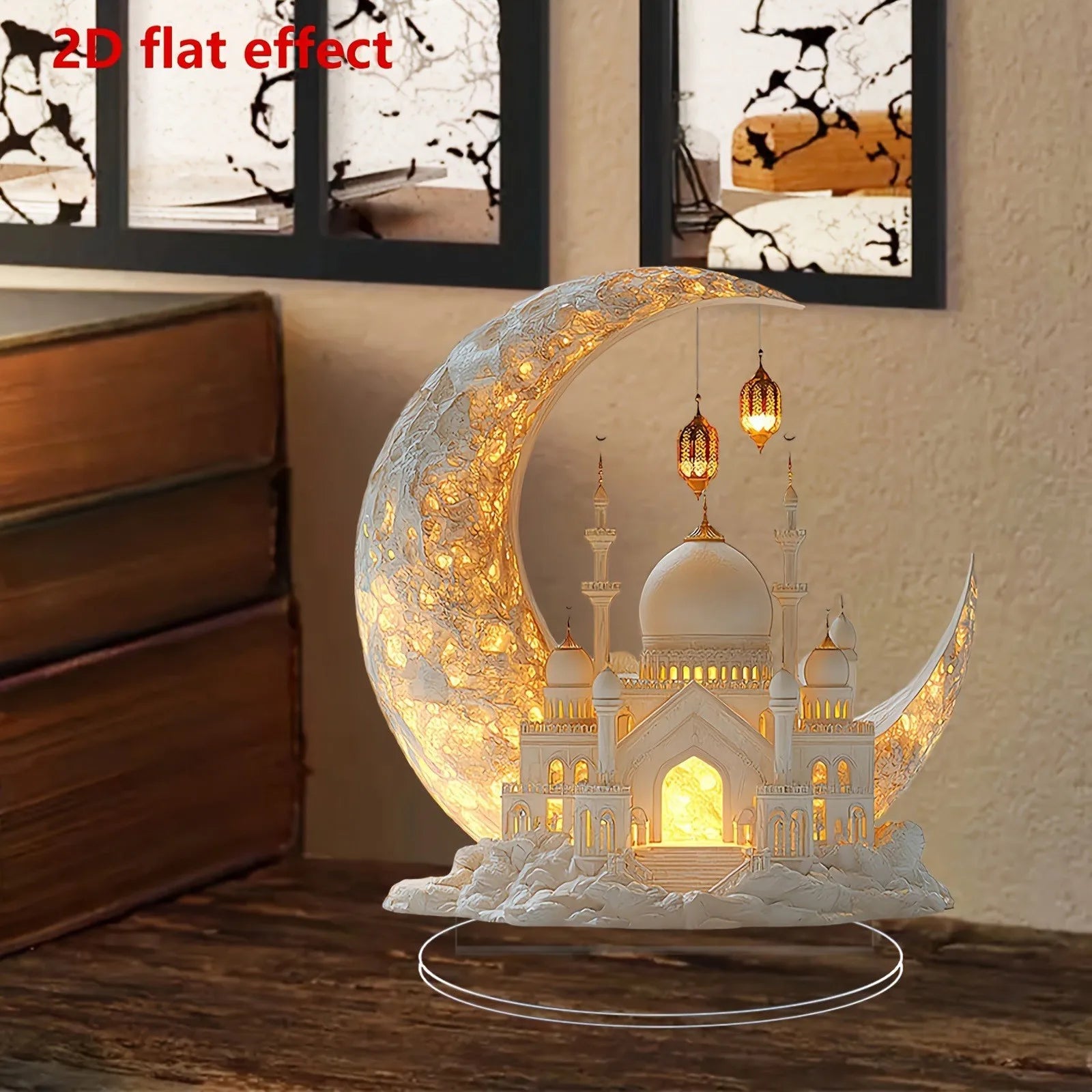 2D Acrylic Crescent Castle Ornament Ramadan Festival Decoration Eid Al-Fitr Mubarak Islamic Table Sign Home Party Events Decor