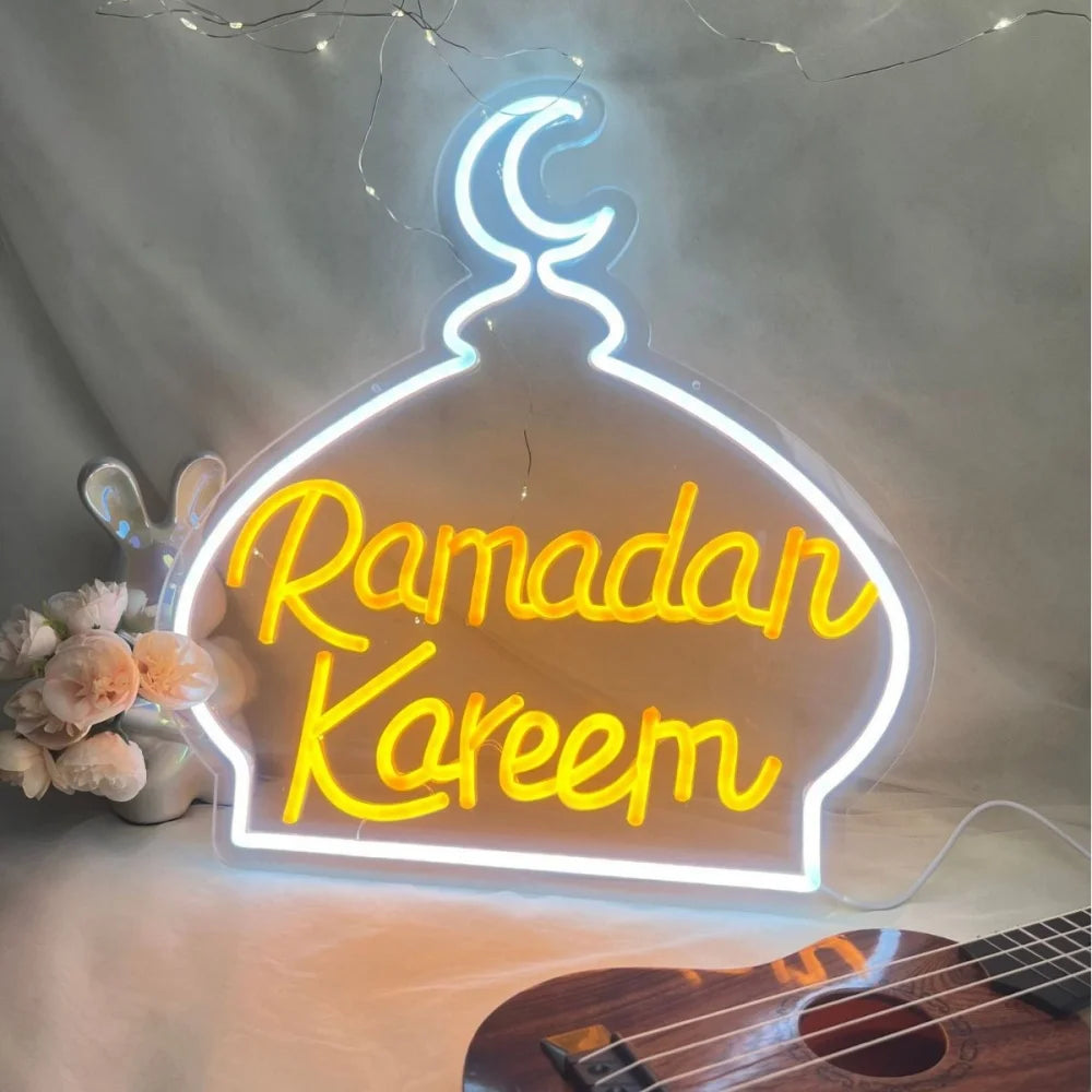 2026 Ramadan Mosque Neon Lights Eid Mubarak LED Night Light Wall Backdrop Decor Islam Muslim Party Ramadan Kareem Decorations