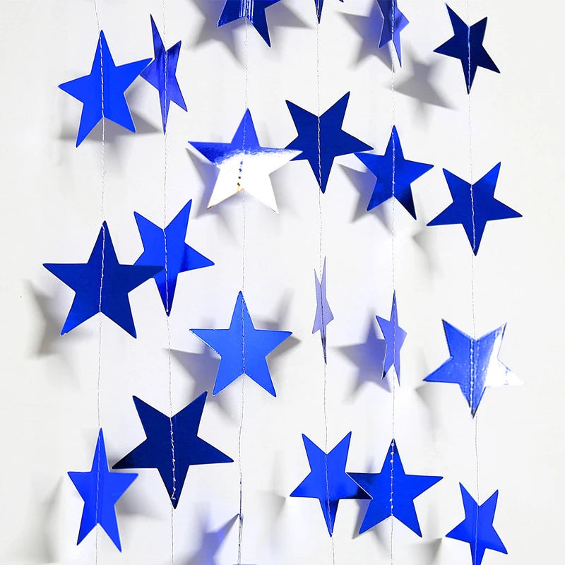 4M Paper Glitter Gold Blue Moon Star String Garland Hanging Banner Wall Party Decorations for Eid Mubarak Wedding DIY Decoration