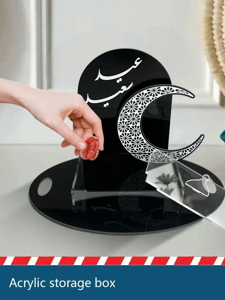 Ramadan Acrylic Dessert Serving Stand Crescent Moon, Elegant Tabletop Display for Sweets, Treats & Entertaining Guests
