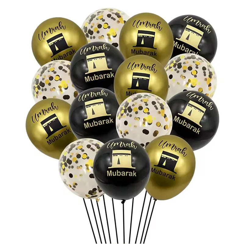 15/20Pcs Black Gold Umrah Mubarak Latex Confetti Balloon Ramadan Kareem Decor Eid Mubarak Islamic Muslim Festival Party Supplies