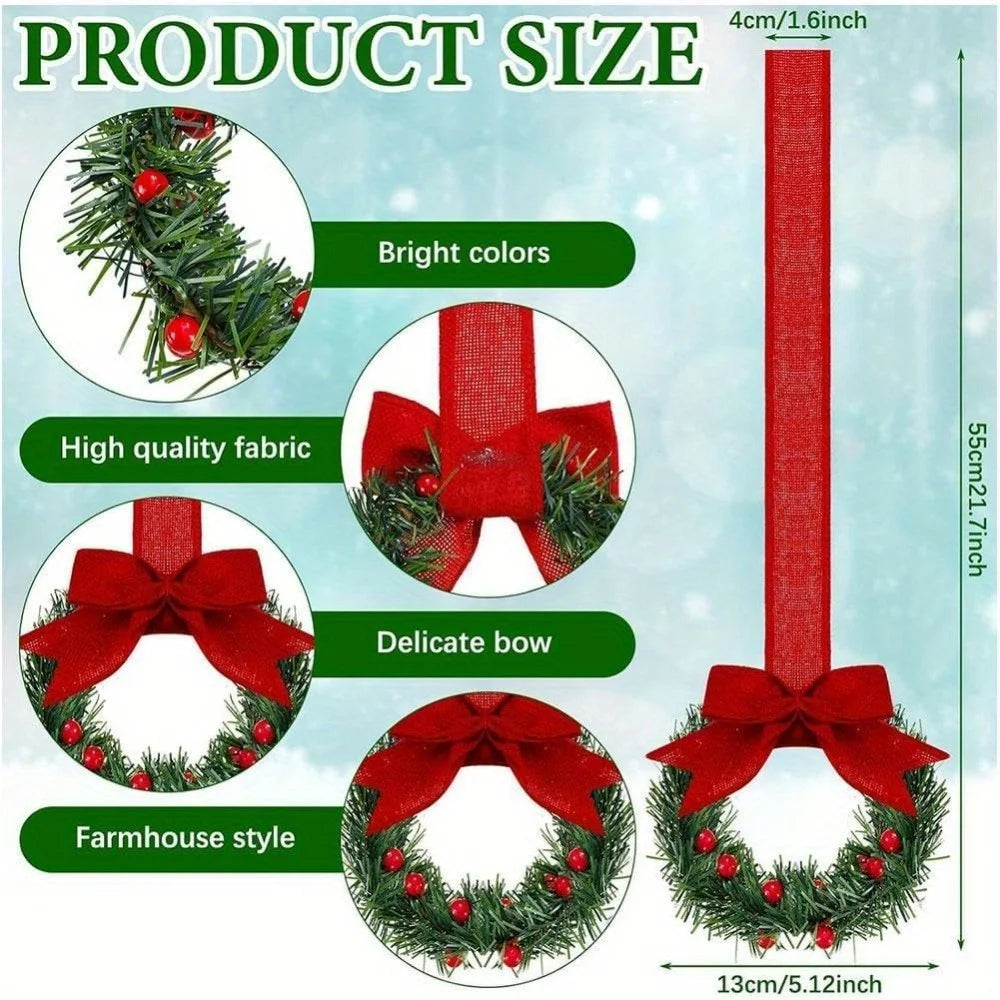 1pcs Christmas Kitchen Cabinet Wreaths with Ribbon Red Berry Mini Wreaths for Christmas Party Window Door Plastic Classic Wreath