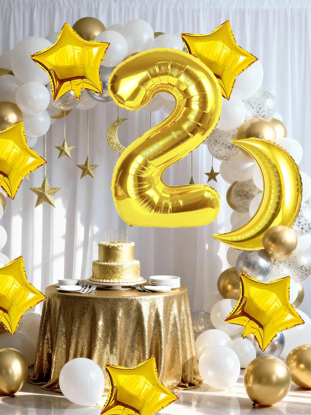 28inch Gold Moon 18inch Star Foil Balloons Set for Ramadan Eid Baby Shower Anniversary Wedding Birthday Party Decorations Favors