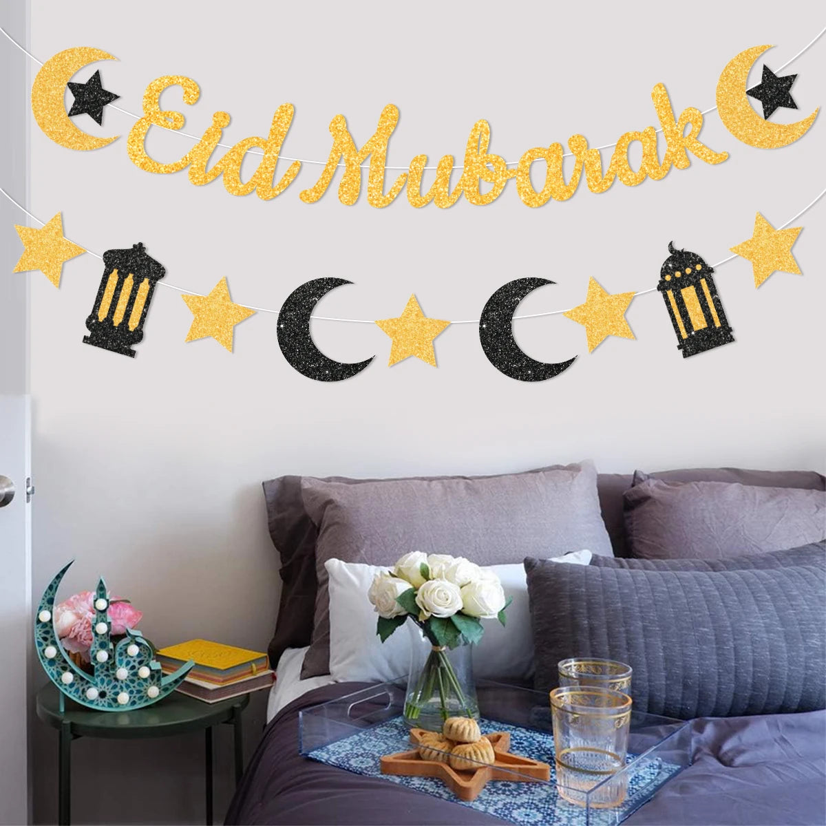 Eid Mubarak Ramadan kareem Banner Pull The Flag Eid Ramadan Decor For Home 2025 Ramadan Muslim Islamic Party Decor Supplies