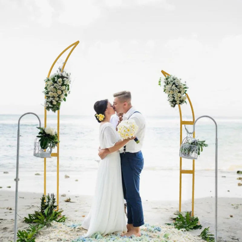 2pcs Curved Wedding Arch Backdrop Stand Balloon Arch for Ceremony Birthday Party Bride Baby Shower 5.9ft,6.9ft Half Moon Stand
