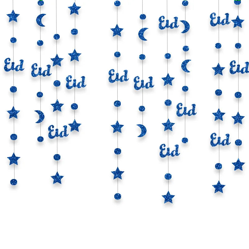 3M Gold Silver Star Moon Lantern Garland Ramadan Eid Mubarak Hanging Streamer Home Decoration Muslim Islamic Party 2025