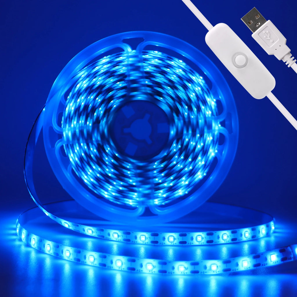 USB LED Strip Light DC5V 2835 With Dimmer/ON OFF Switch Warm Cool White Red Blue Green Pink Led Ribbon Ceiling Cabinet Light