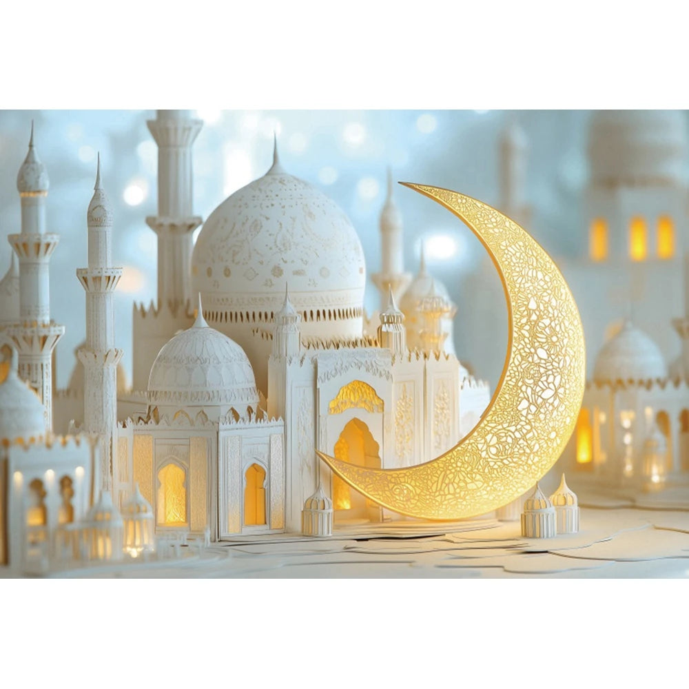 2026 Eid Mubarak Backdrop Islamic Mosque Ramadan Aladdin Moroccan Golden Moon Muslim Kareem Al Fitr Festival Photo Background