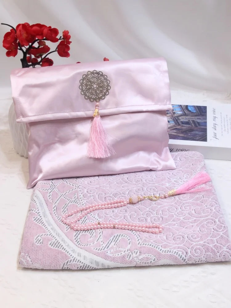 3pcs/set Muslim Prayer Mat Set Middle East Prayer Rug Prayer Beads Portable Travel Worship Blanket With Bag Set Holiday Gift