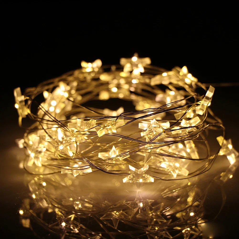 LED Star Copper String Lights, 10–60 LED Fairy Light, Christmas Party & Wedding Decor, Home Outdoor Patio Twinkle Lamps