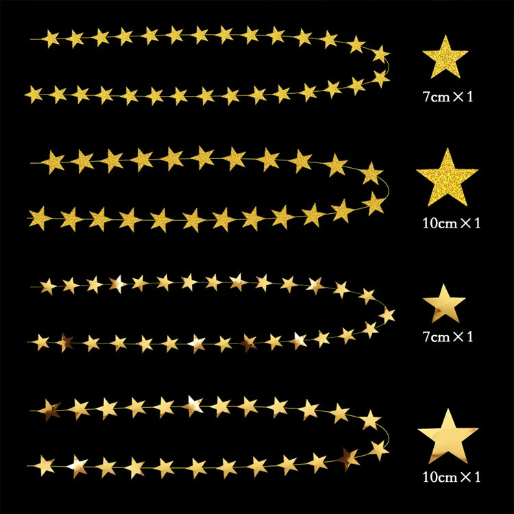 Gold EID Party Decorations Happy Birthday Banners Circle Twinkle Star Garland Metallic Tinsel Banners Hanging Streamer Backdrop